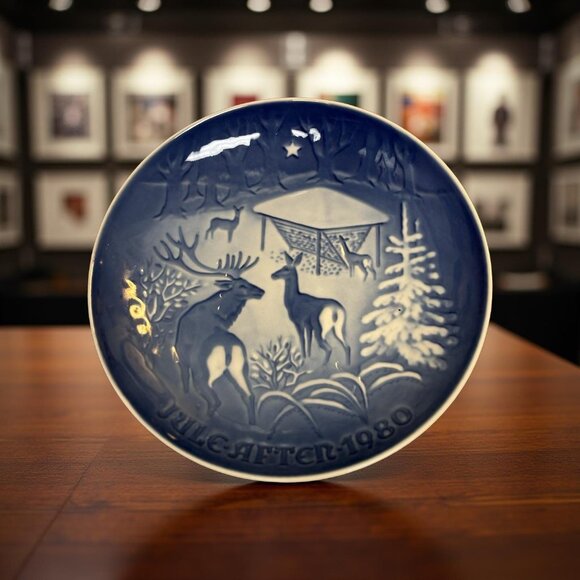 1980 Deer Plate – B&G Denmark Christmas “Jul i Skoven” – Blue & White Porcelain, - Picture 6 of 6